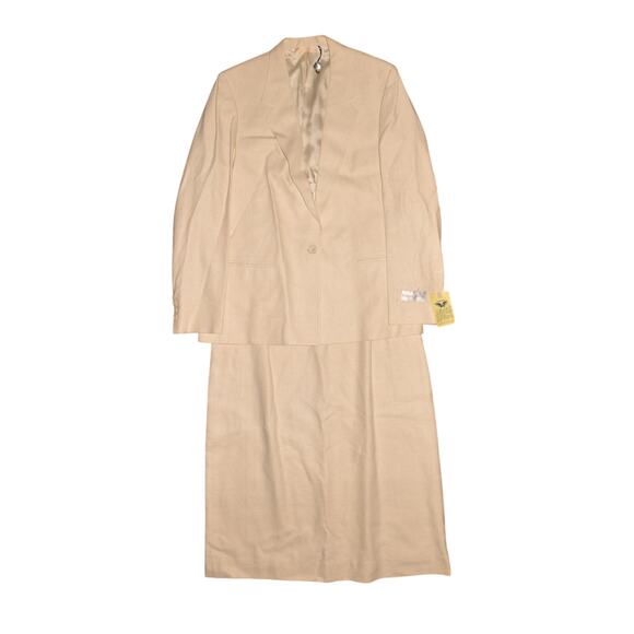 CHRISTIAN BROOKS NEW $395 VTG Textured Silk Beige Blazer Skirt Suit Midi Size 12 - Picture 1 of 7